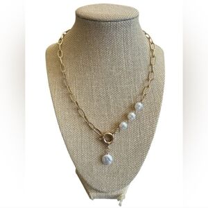Gold Chain Necklace with White Pearl Accents